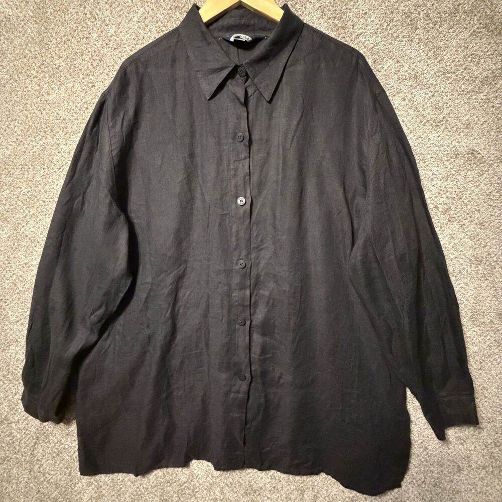 Marina Sport Rinaldi 100% Pure Linen Black Blouse Button Down SZ 29 US 20 Italy